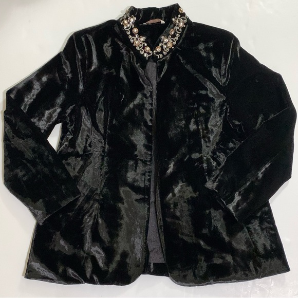 Soft Surroundings Black Velvet Jacket Embellished - Picture 4 of 8